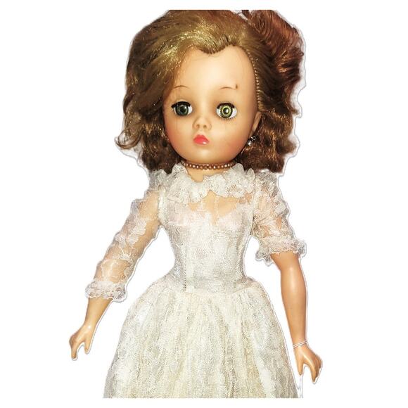 19" 50s Vintage Teenage High Heel Fashion Doll~ Wedding Dress & Heels By Uneeda - Picture 2 of 16